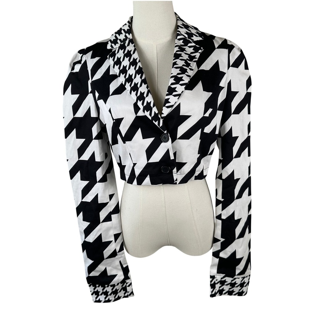 Dolls Kill Sugar Thrillz Blazer Women S Houndstooth Cropped Goth Punk Puff